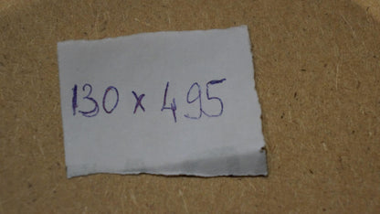 Back of Oil painting Battlefields label: 130 x 495 mm in purple ink
