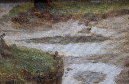 Textured oil painting of river landscape by Sergei Ivanovich Svetoslavsky