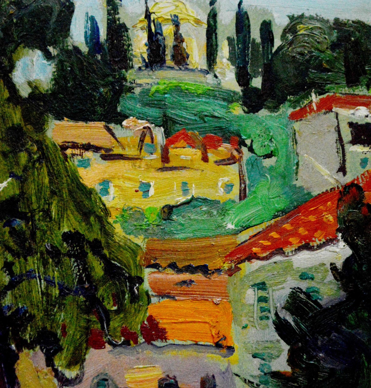 Vibrant impressionist oil painting by Glushchenko Nikolay Petrovich of sun-drenched village