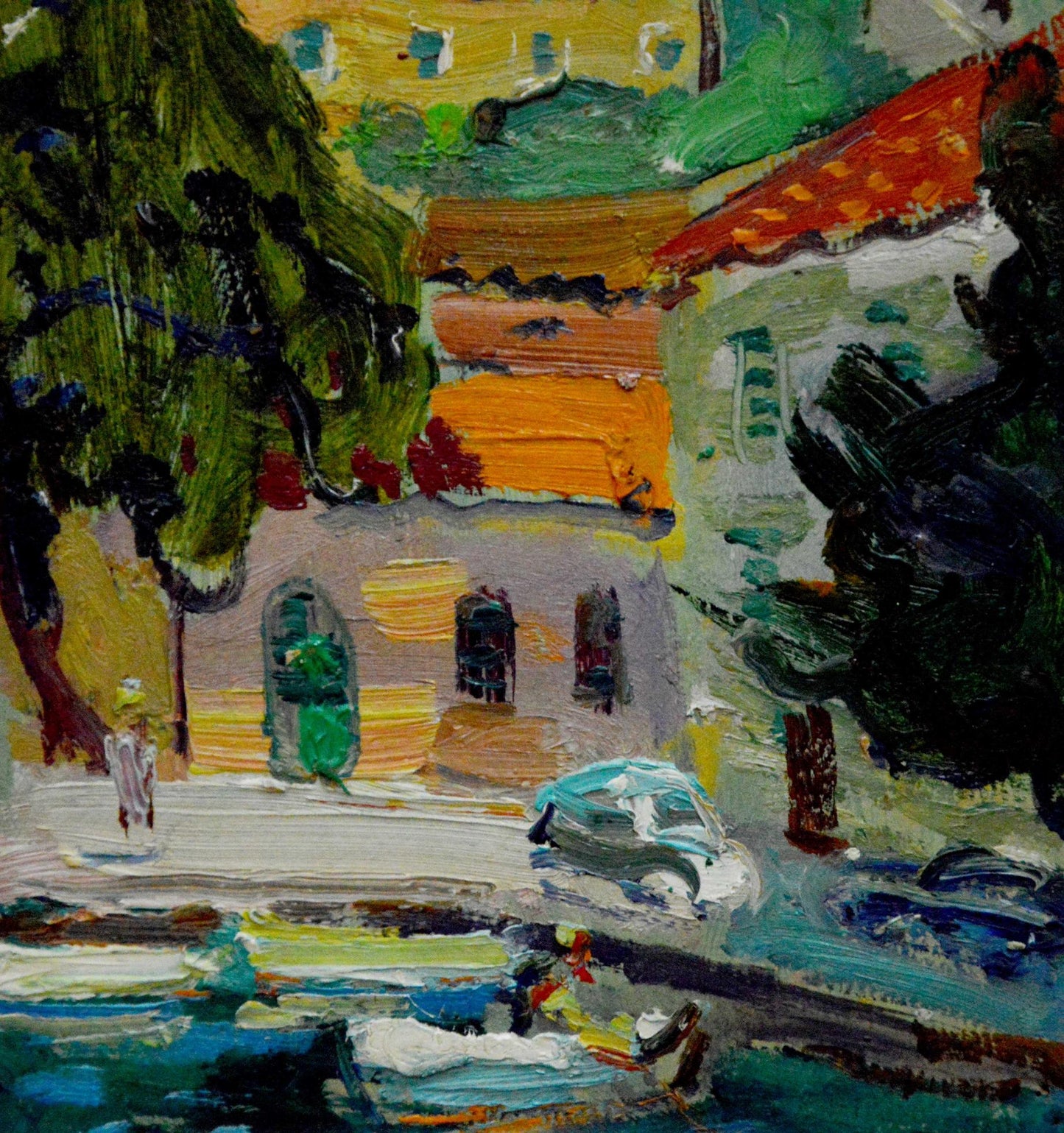 Vibrant impressionist oil painting by Glushchenko Nikolay Petrovich of sunlit Mediterranean street
