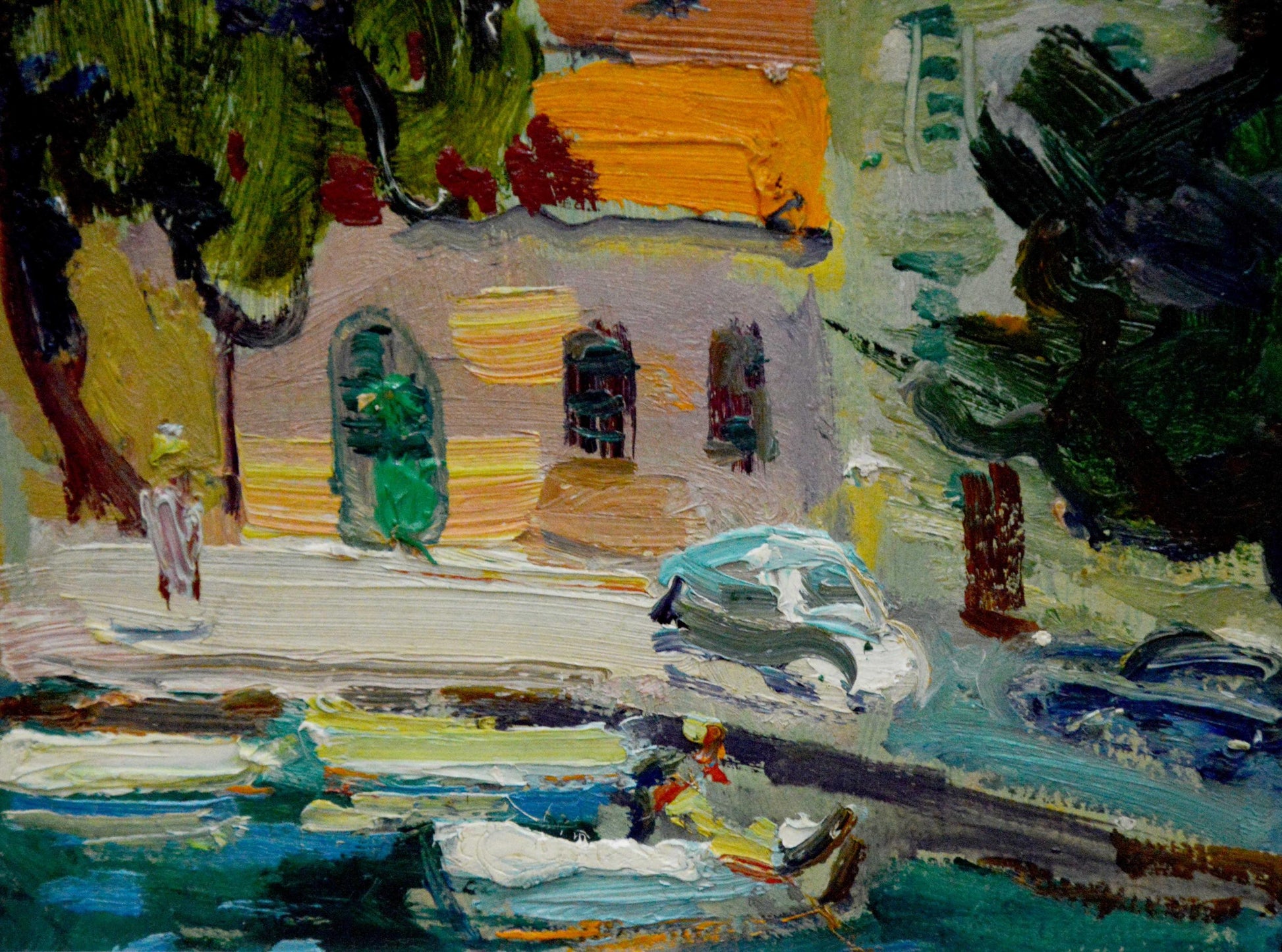 Oil painting by Glushchenko Nikolay Petrovich: white car on street