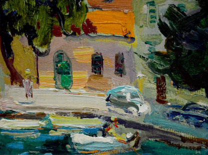 Oil painting by Glushchenko Nikolay Petrovich: white car on street