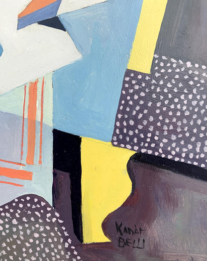 Abstract geometric oil painting Set table by Bella Kadar Victor Konotopsky