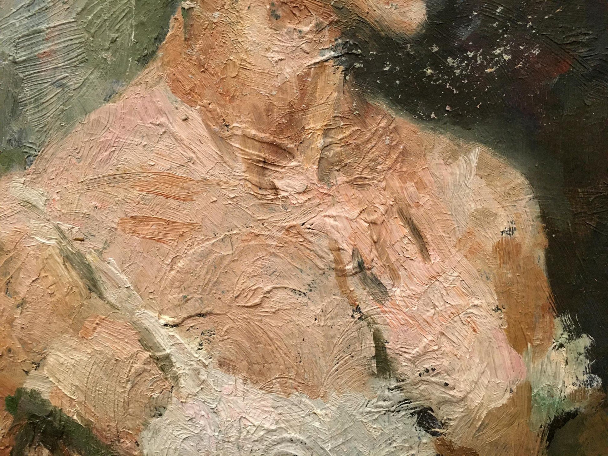 Oil painting portrait of a girl by Gorshkov Nikolay Dorofeevich, textured peachy shoulder
