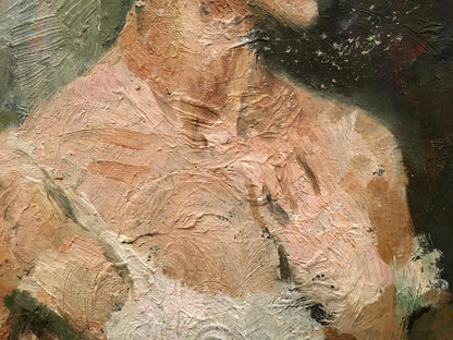 Oil painting portrait of a girl by Gorshkov Nikolay Dorofeevich, textured peachy shoulder