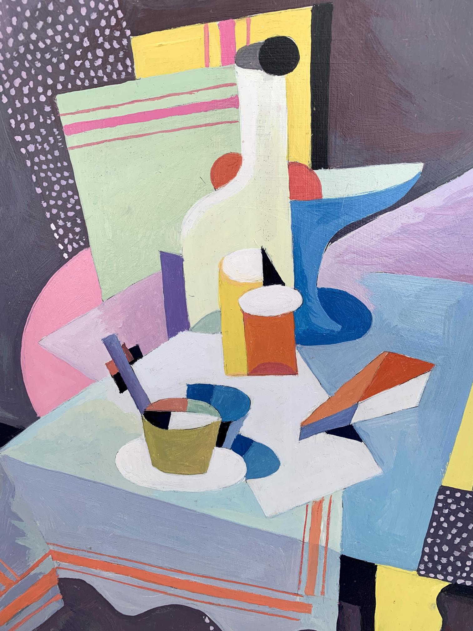 Abstract white bottle with black cap in Bella Kadar style oil painting set table