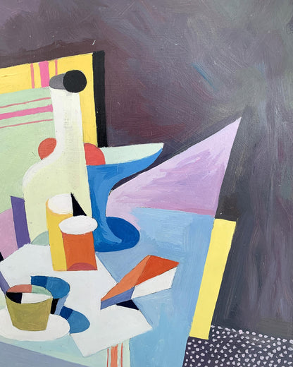 Abstract oil painting Set table by Bella Kadar Victor Konotopsky