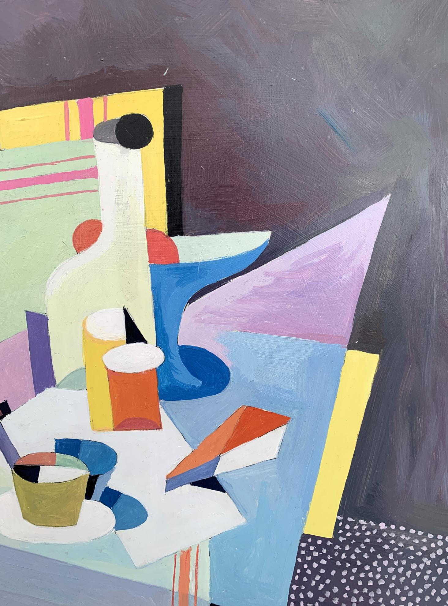 Abstract geometric still life oil painting by Bella Kadar, Set table