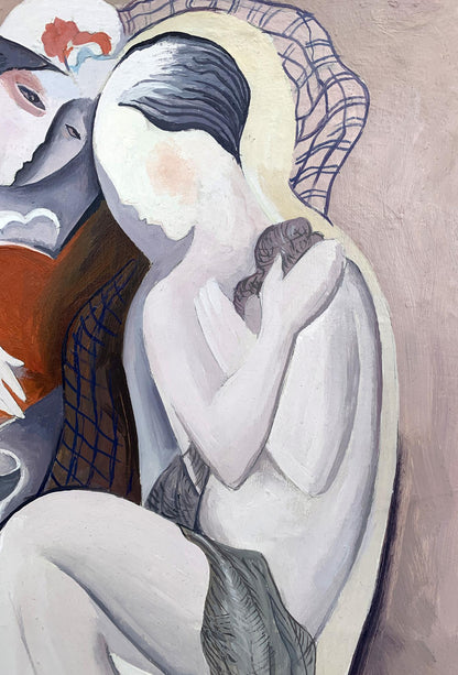 Stylized portrait of woman in Bella Kadar inspired abstract oil painting
