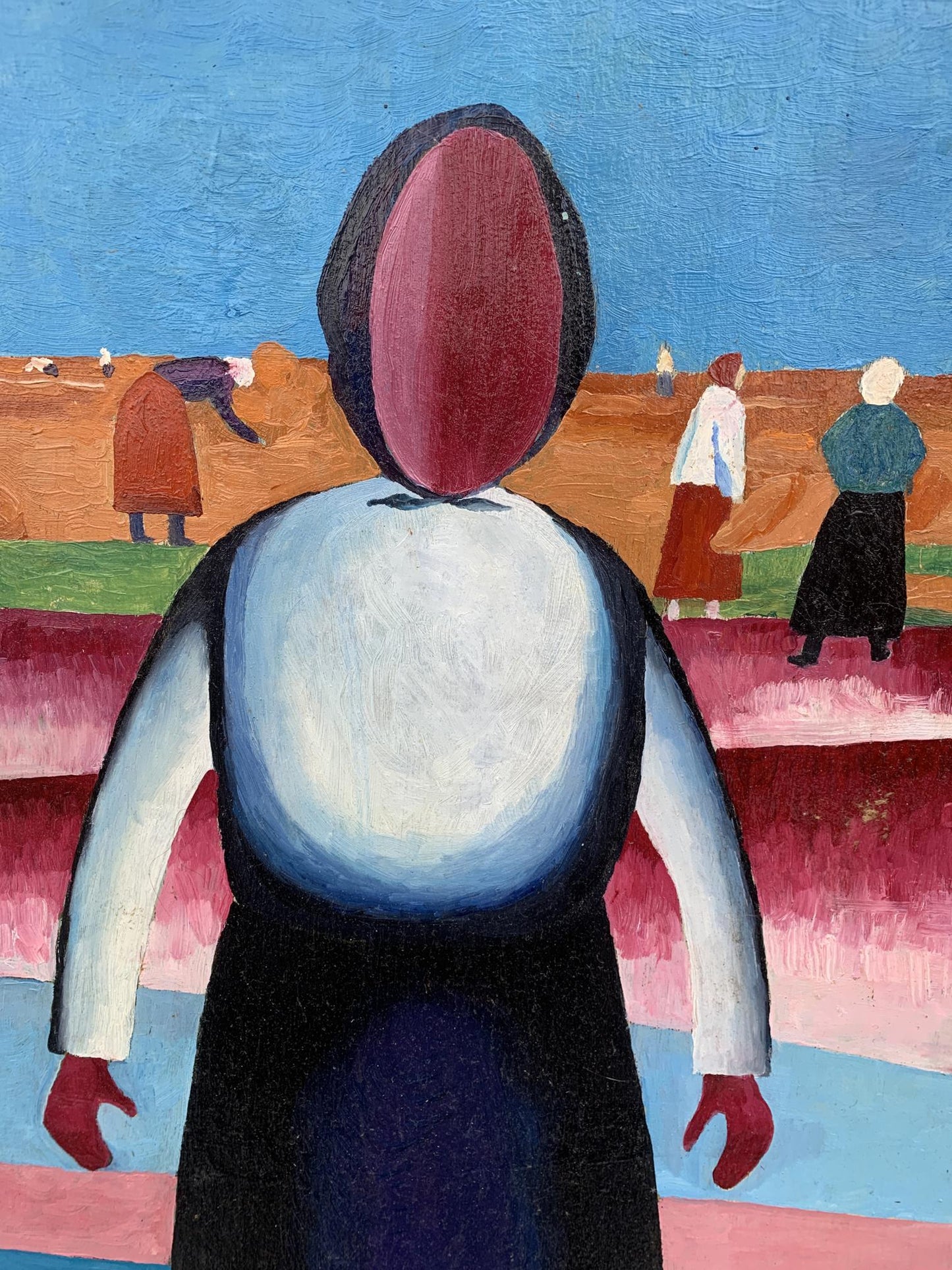 Abstract oil painting portrait of girl in profile by Victor Konotopsky, Malevich style