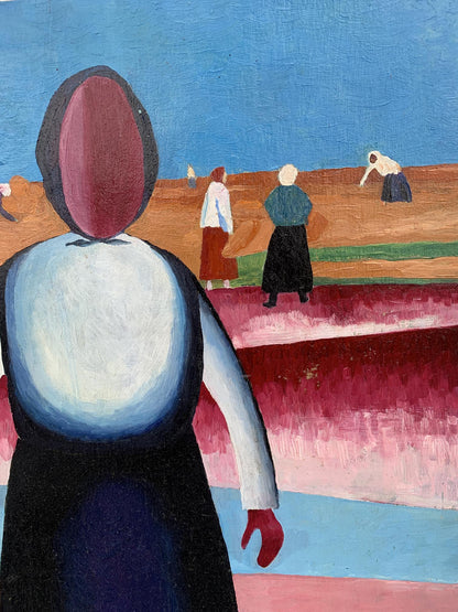 Abstract oil portrait of girl by Victor Konotopsky, Malevich style