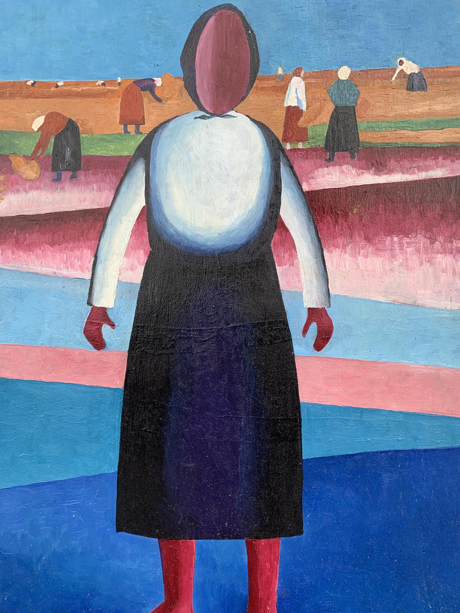 Abstract oil painting portrait of girl in black dress by Victor Konotopsky