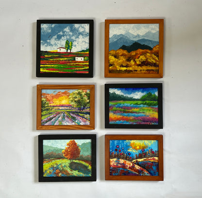 Set of 6 square framed landscape paintings for wholesale