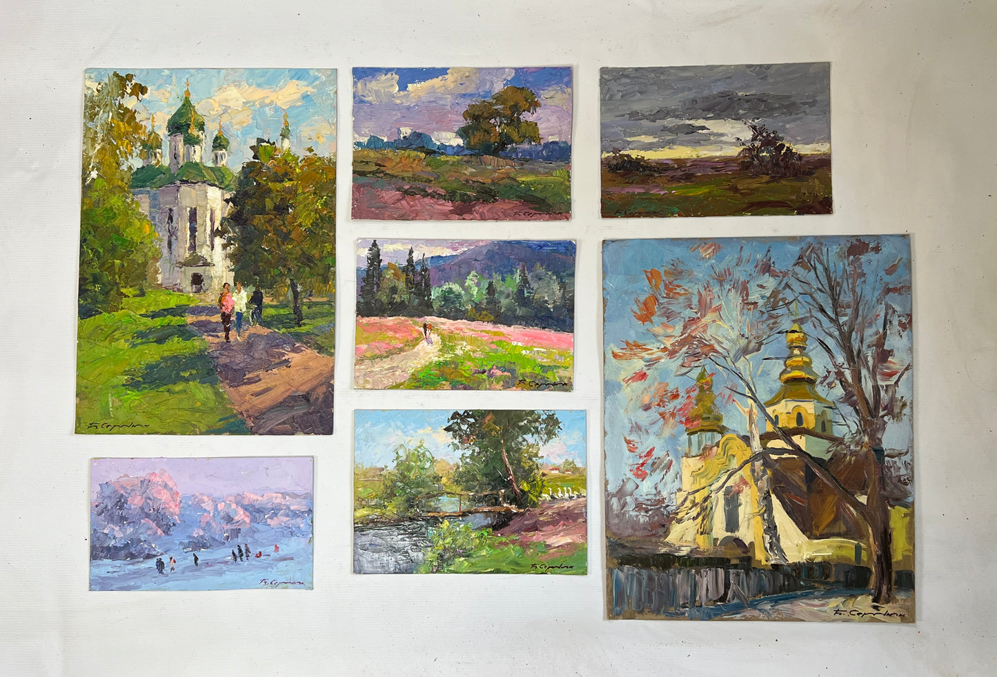 Six impressionist landscape paintings for wholesale, vibrant colors