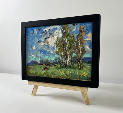 Oil painting Cold summer wind by Oksana Ivanyuk in black frame