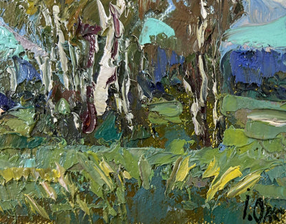 Impasto textured landscape Oil painting Cold summer wind by Oksana Ivanyuk