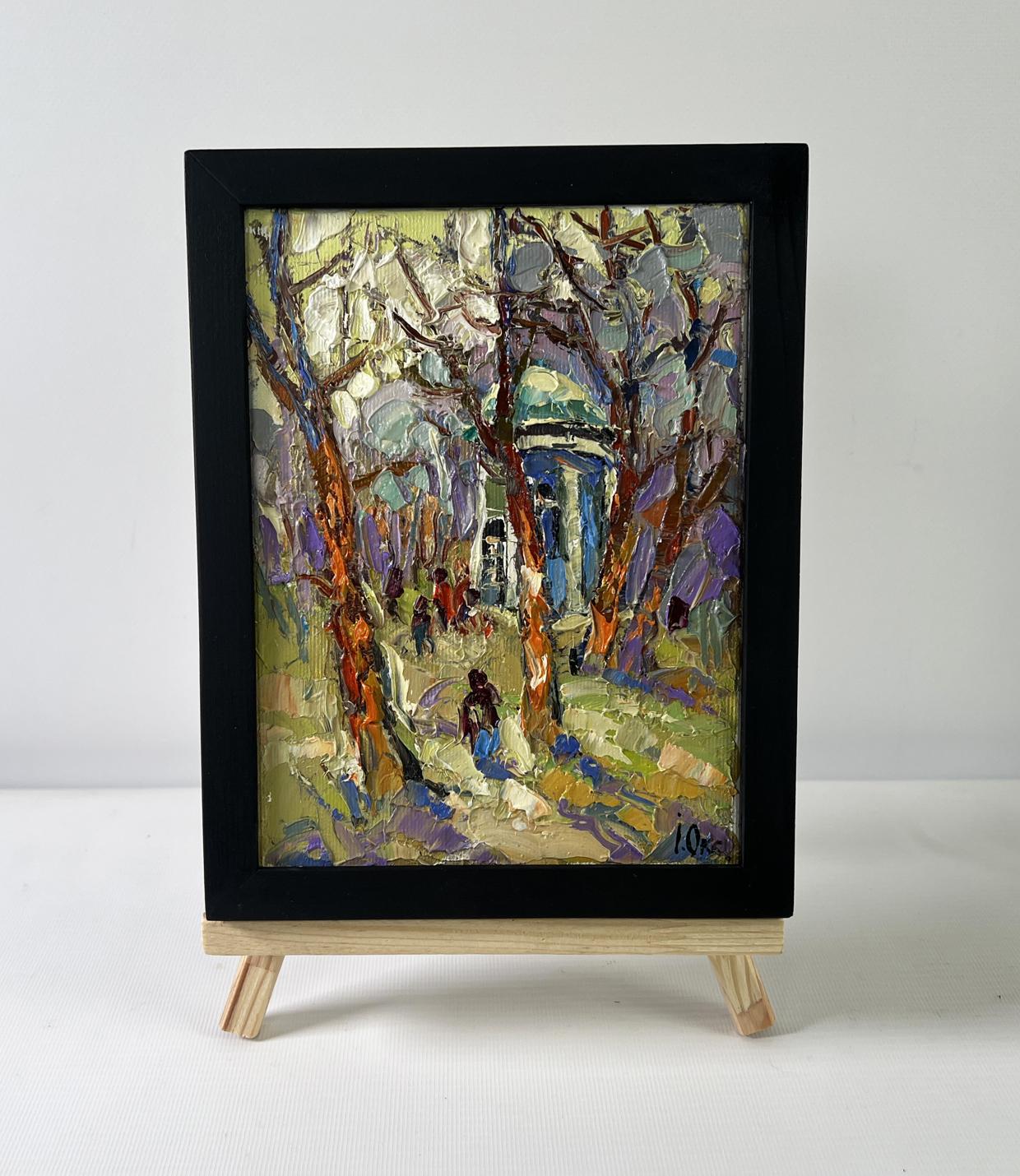 Oil painting A Walk in the Park by Oksana Ivanyuk, colorful forest impasto scene