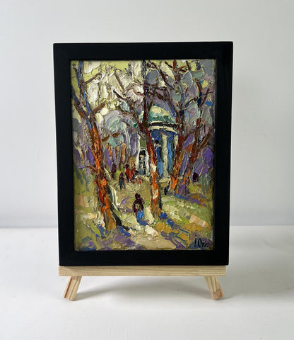 Oil painting A Walk in the Park by Oksana Ivanyuk, colorful forest impasto scene
