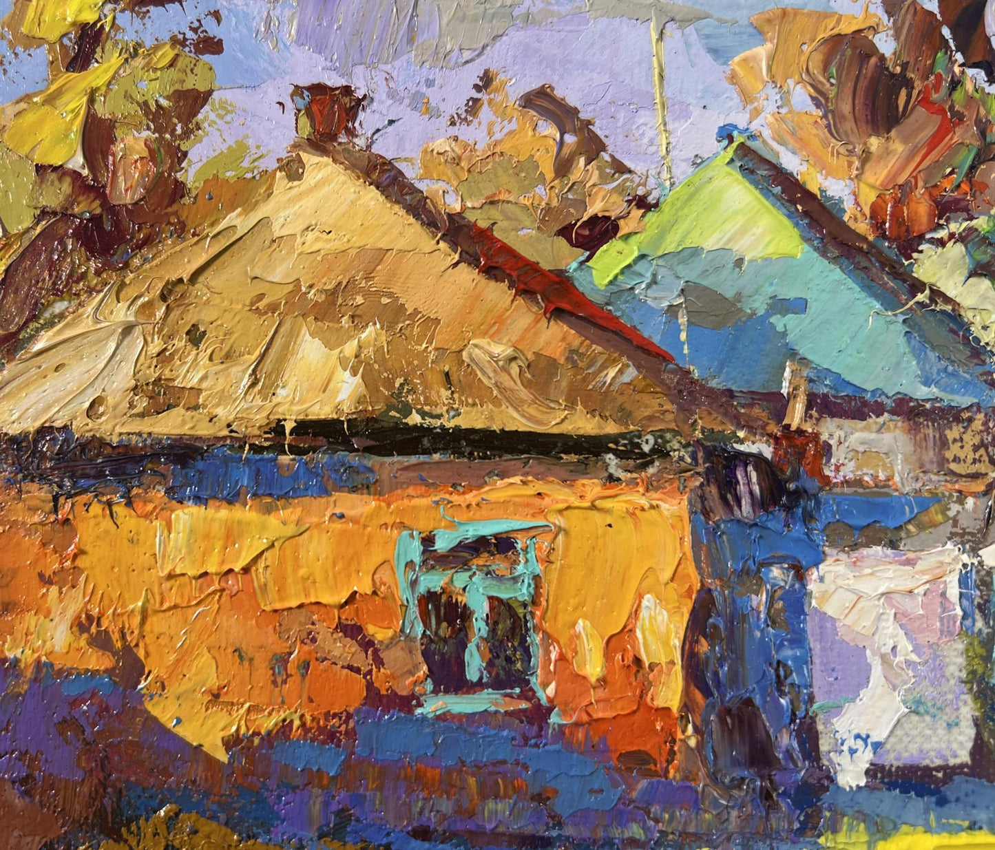 Vibrant impressionist oil painting of sunny country day house by Oksana Ivanyuk