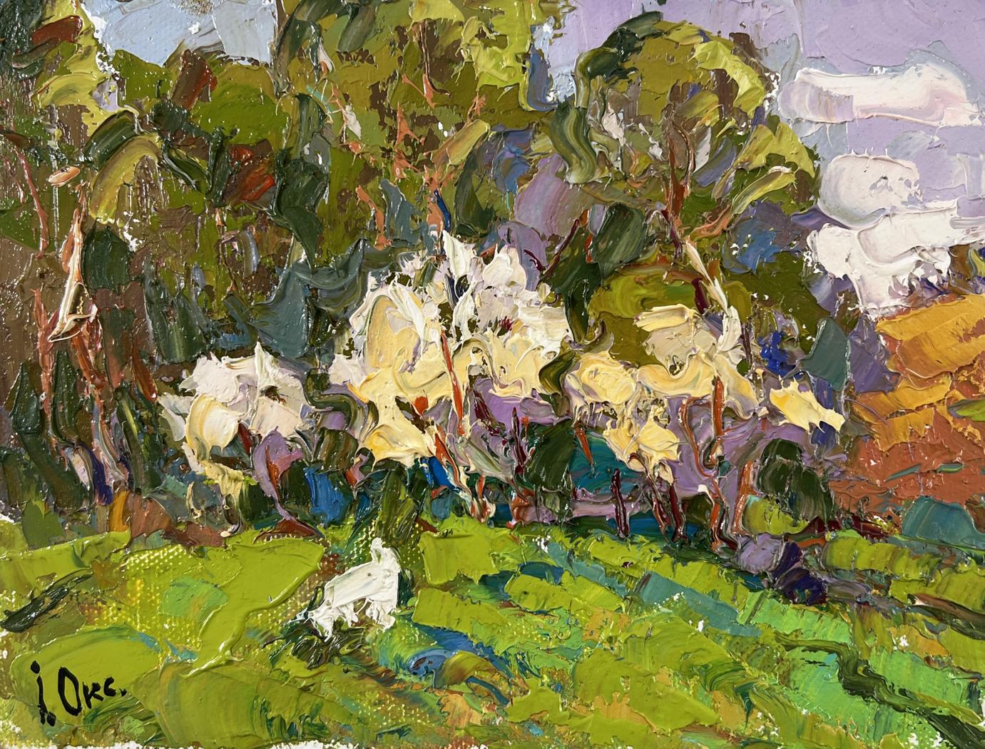 Vibrant impressionist oil painting Thorns are blooming by Oksana Ivanyuk