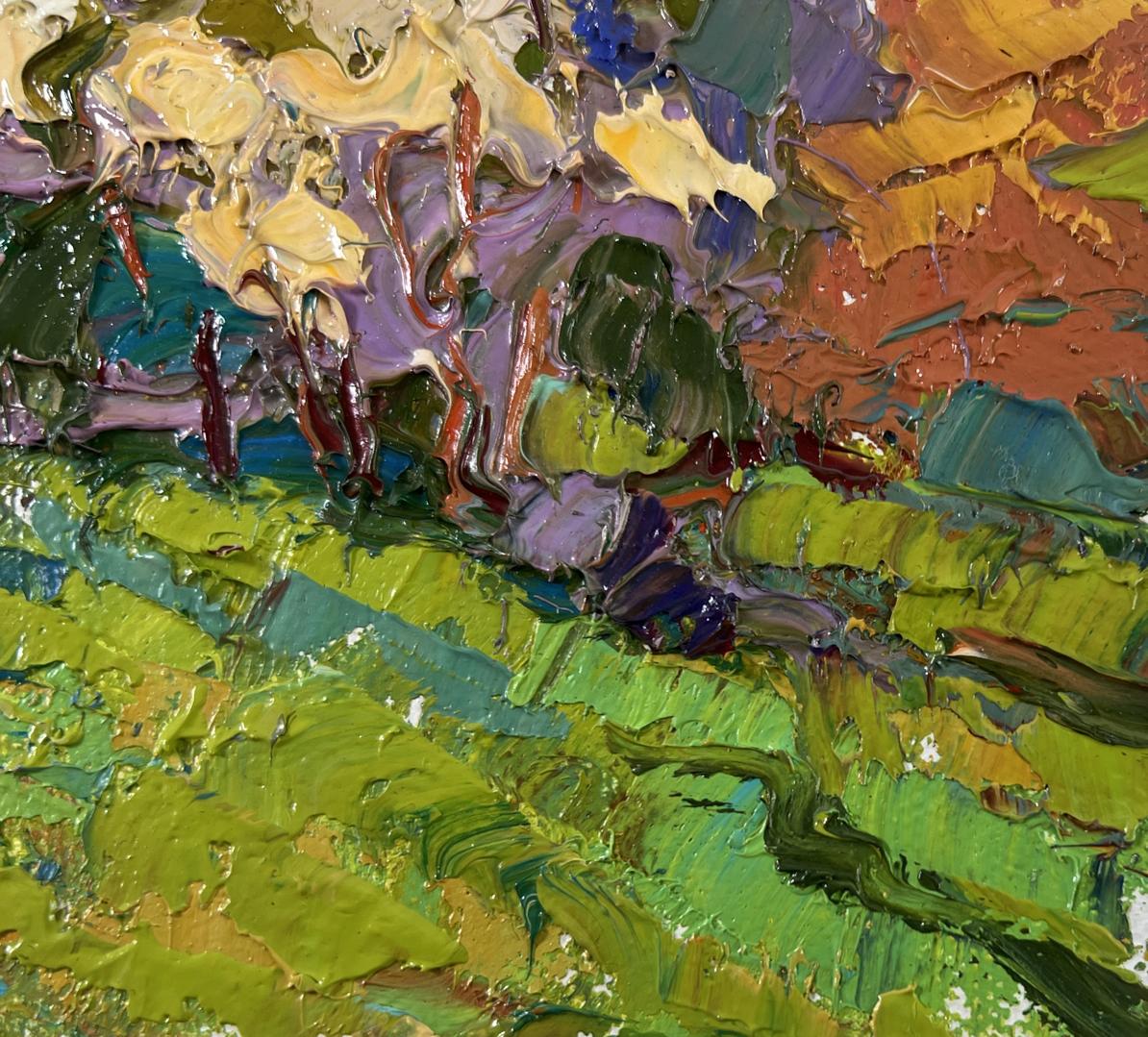 Vibrant oil painting Thorns are blooming by Oksana Ivanyuk with impasto strokes