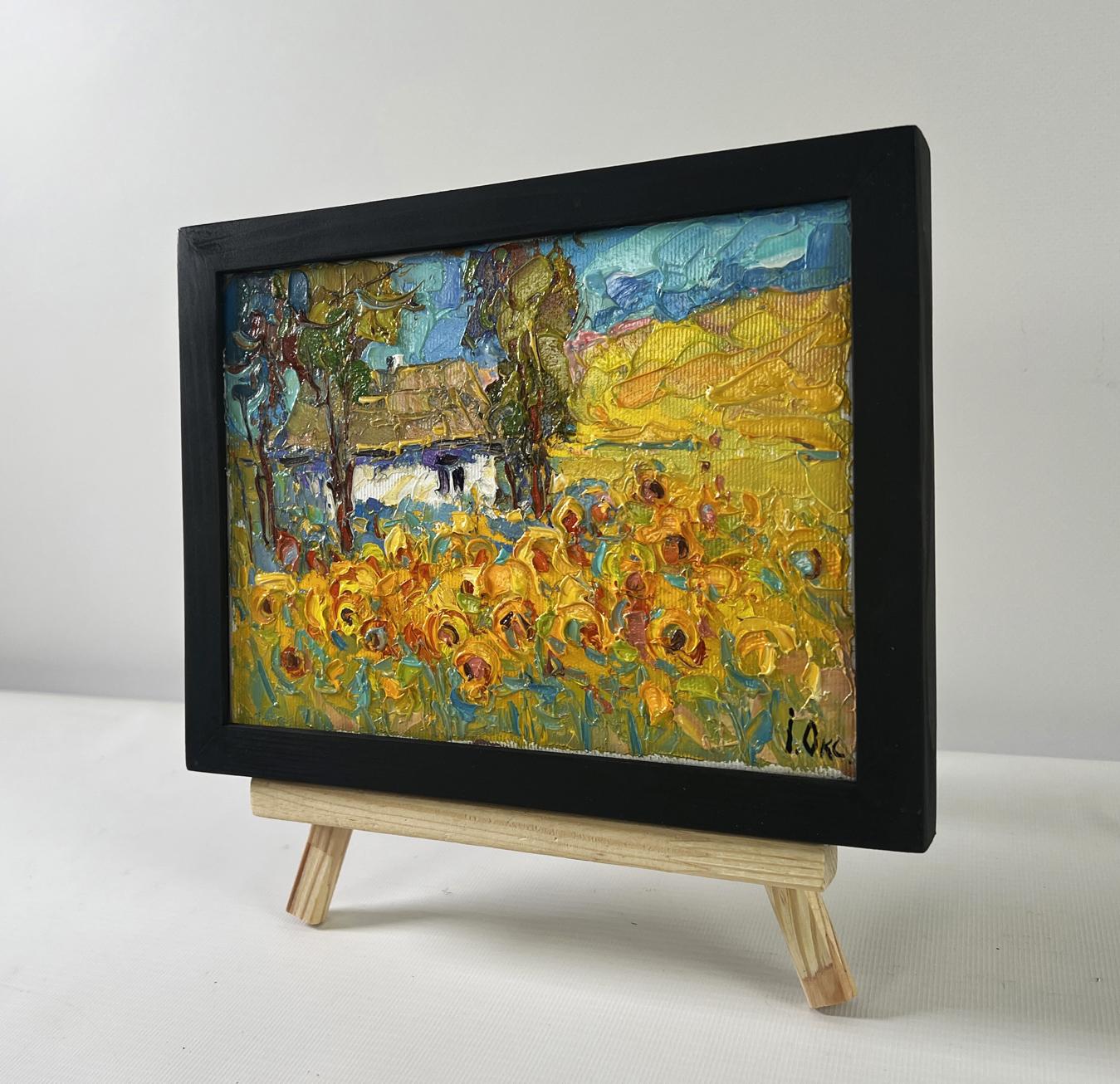 Oil painting of lush sunny sunflower fields by Oksana Ivanyuk
