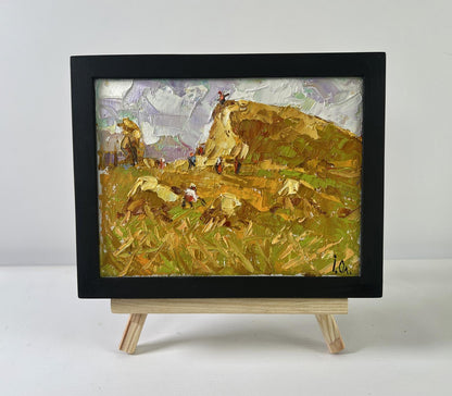 Oil painting Work in the Field by Oleksiy Ivanyuk in black frame