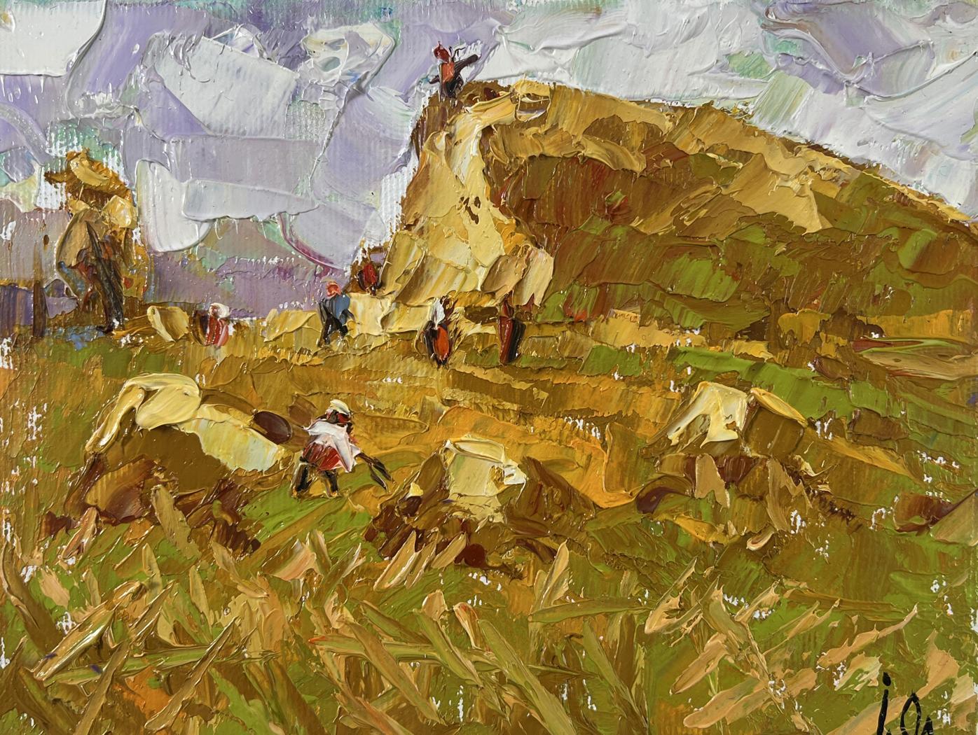 Impasto oil painting Work in the field by Oleksiy Ivanyuk: golden cliffs