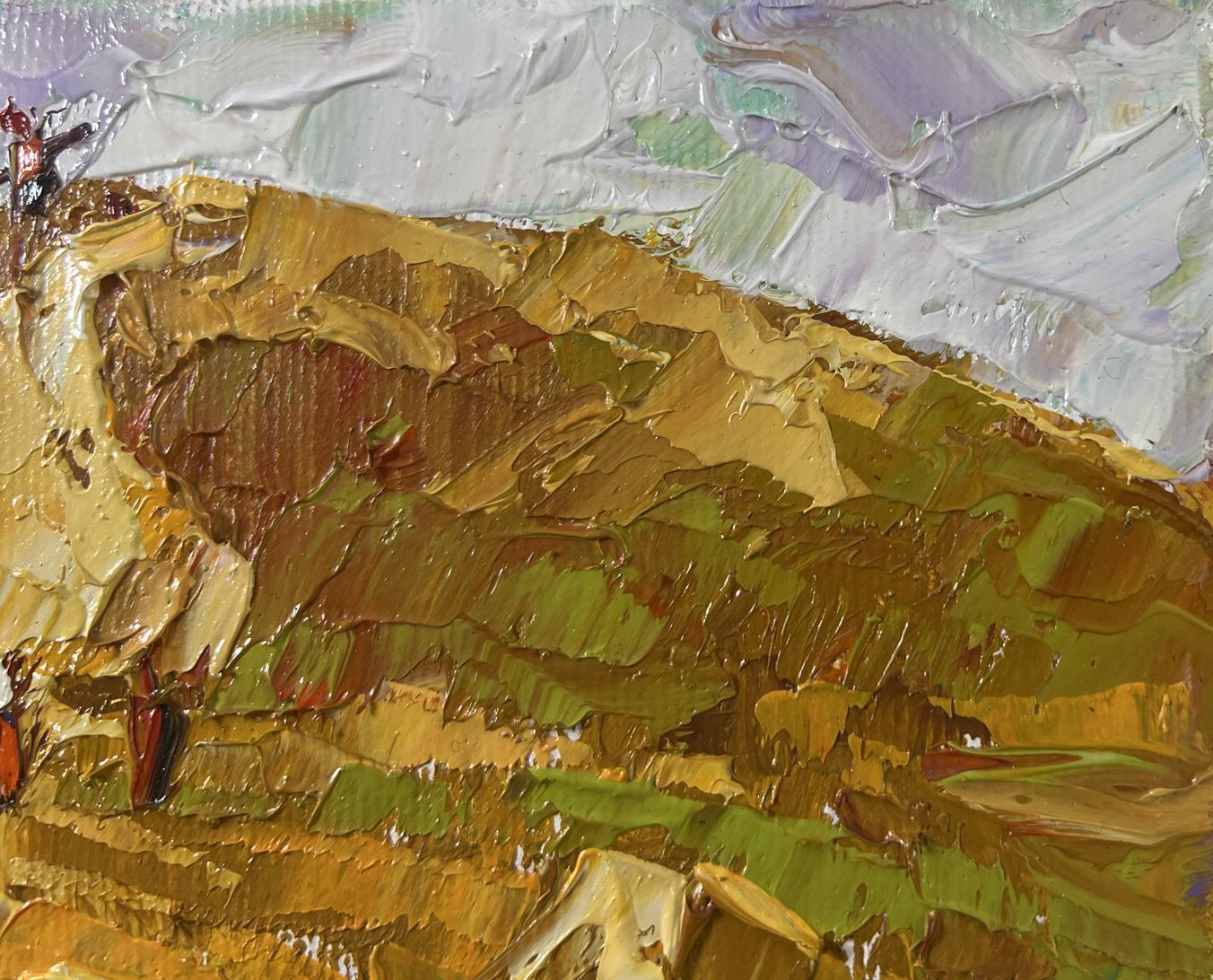 Oil painting Work in the Field by Oleksiy Ivanyuk, golden impasto landscape