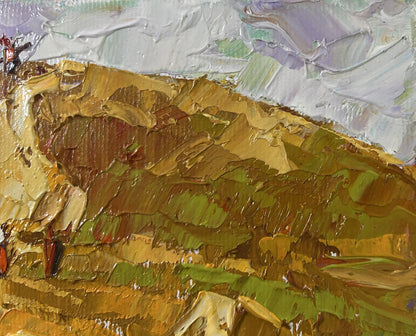 Oil painting Work in the Field by Oleksiy Ivanyuk, golden impasto landscape