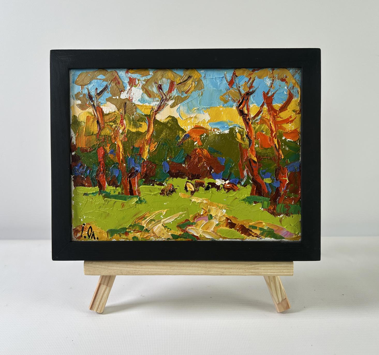 Oil painting Summer evening in the forest by Oleksiy Ivanyuk in black frame