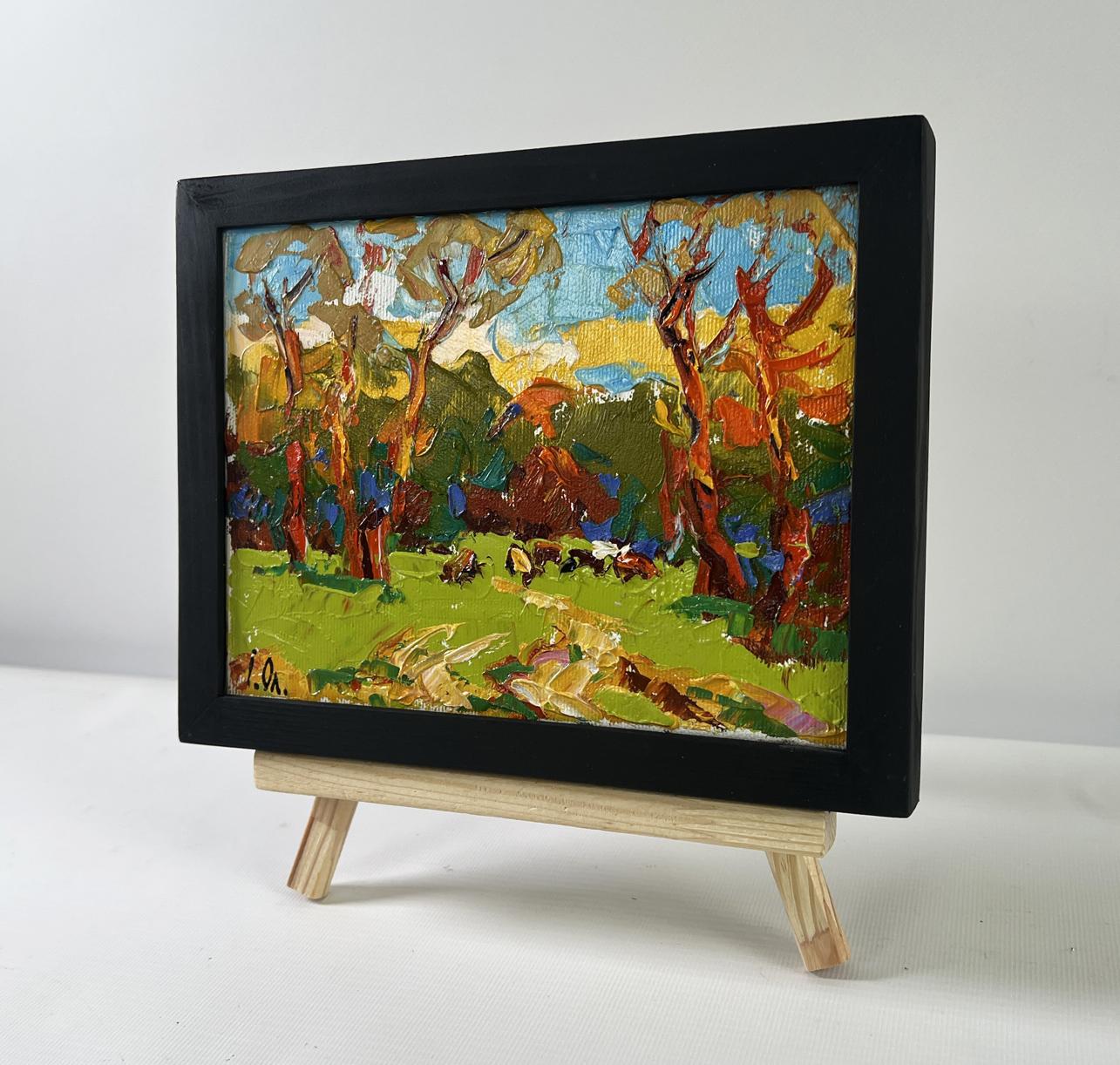Oil painting Summer evening in the forest by Oleksiy Ivanyuk in black frame