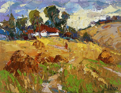Oil painting Edge of the village by Oksana Ivanyuk impressionist landscape