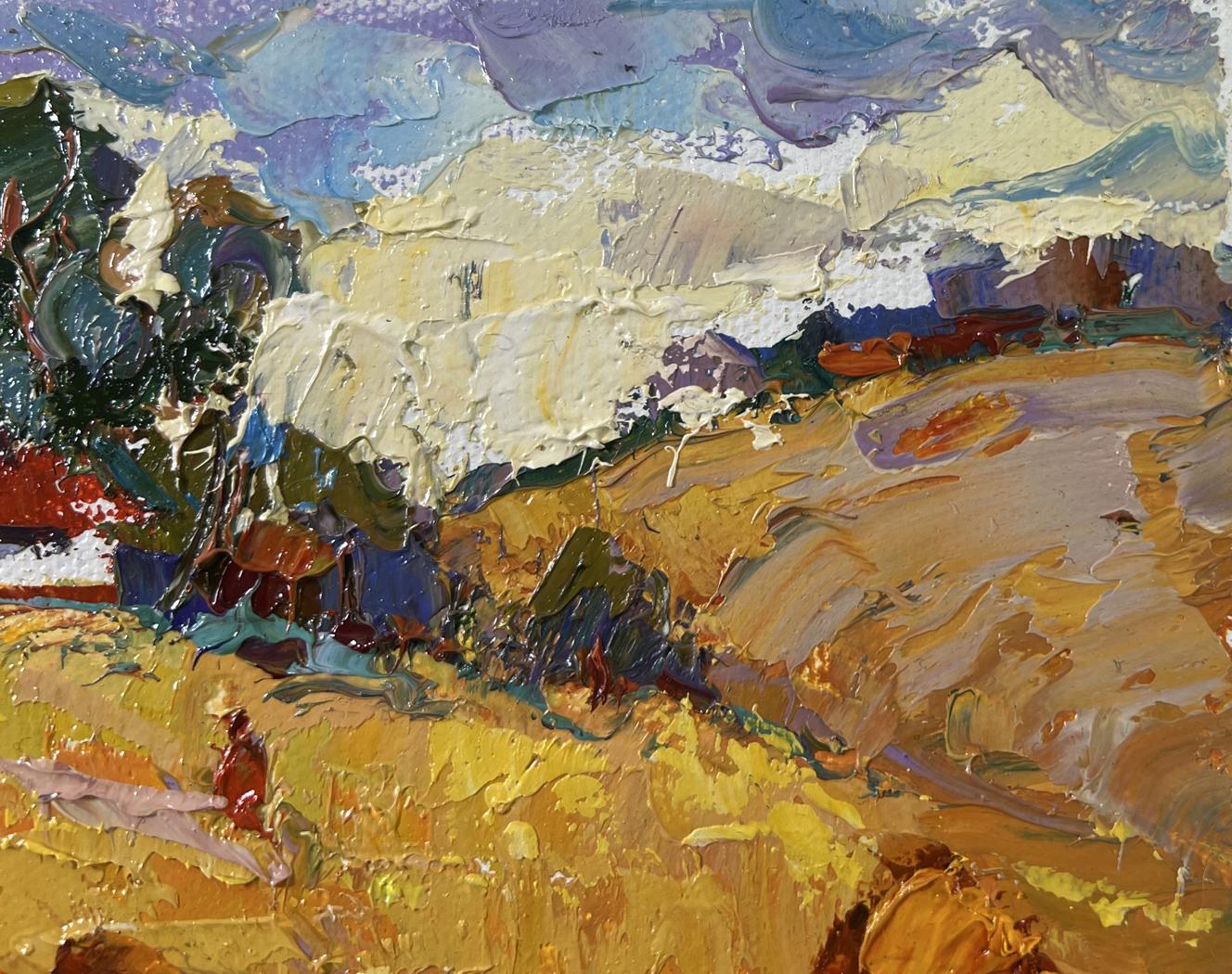 Oil painting Edge of the Village by Oksana Ivanyuk impasto landscape