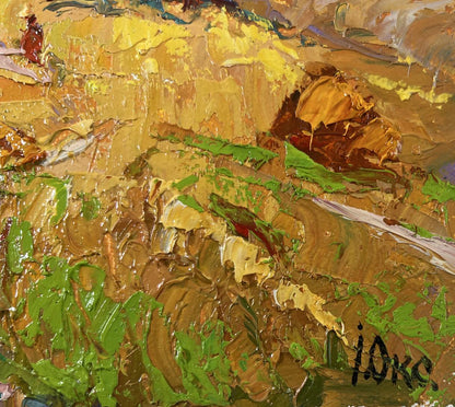 Oil painting Edge of the Village by Oksana Ivanyuk textured impressionistic art