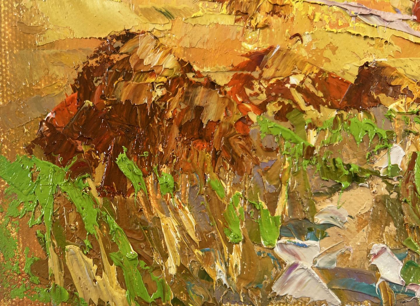 Textured impasto oil painting Edge of the village by Oksana Ivanyuk