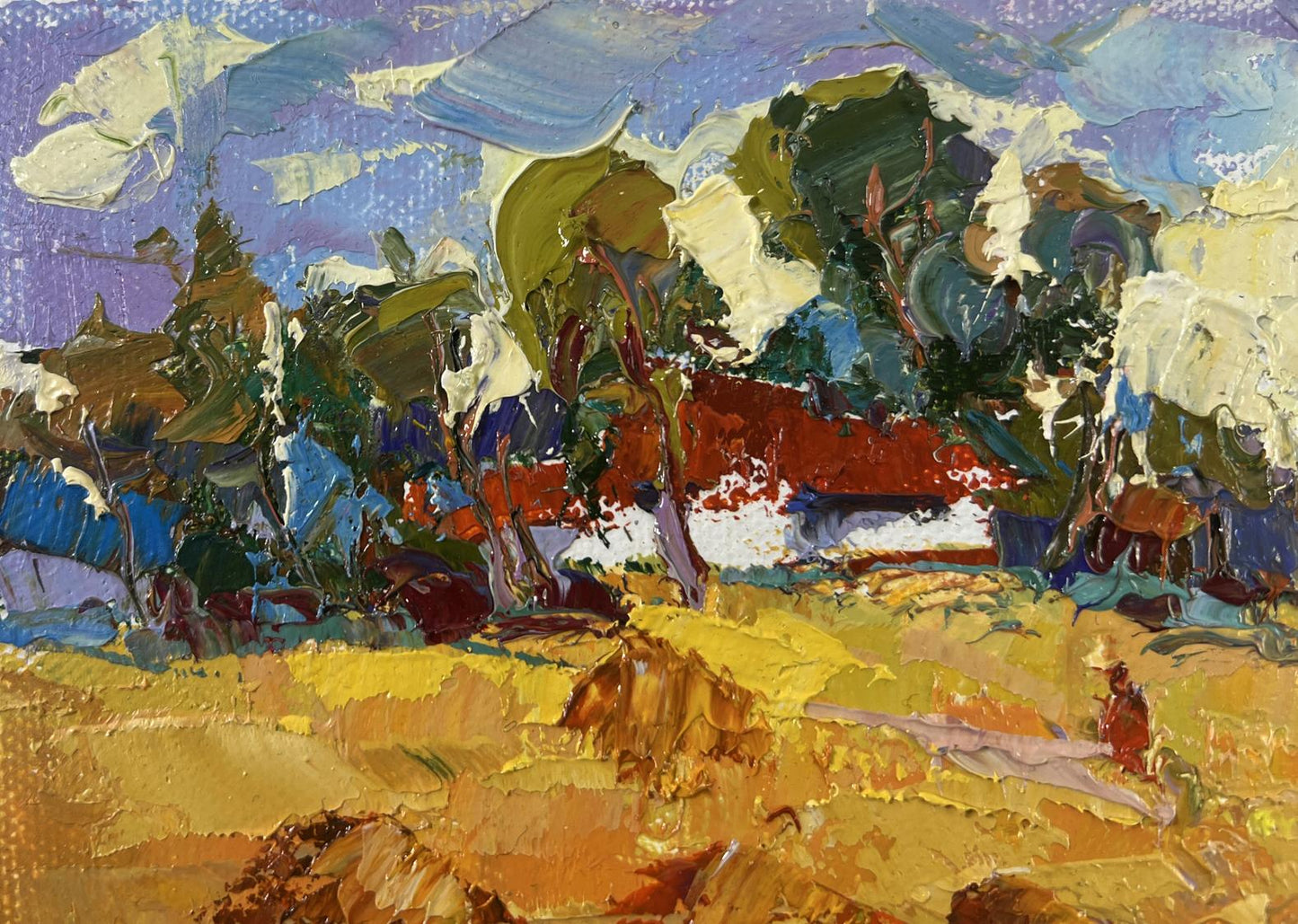 Vibrant impressionist oil painting Edge of the village by Oksana Ivanyuk