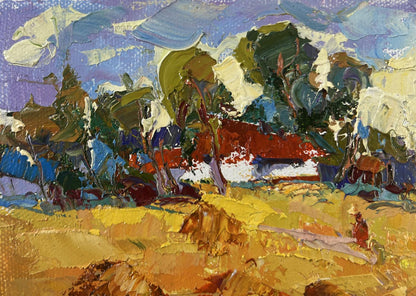 Vibrant impressionist oil painting Edge of the village by Oksana Ivanyuk