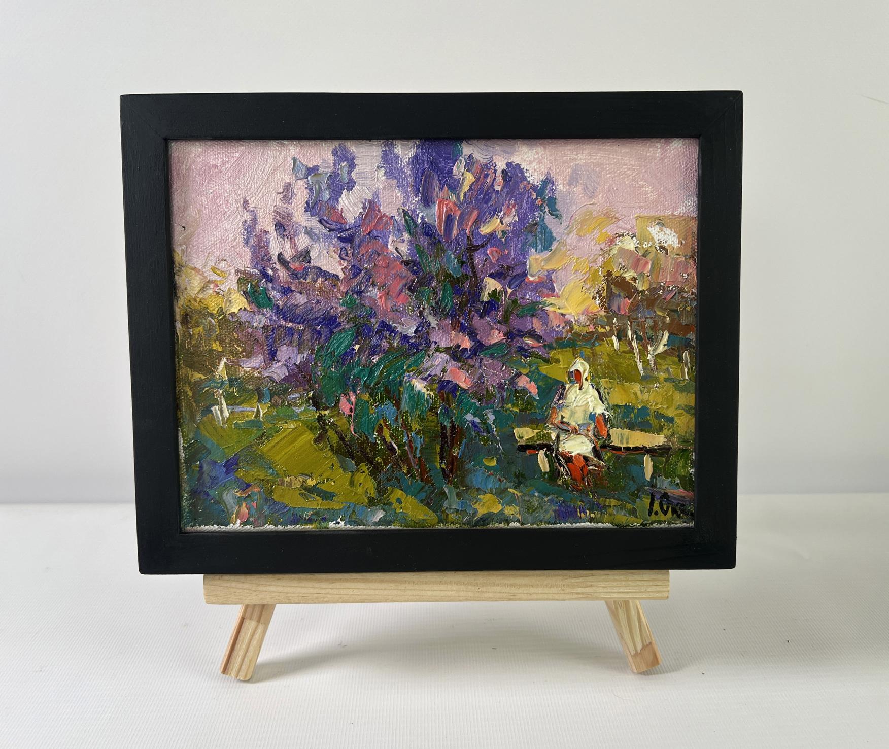 Oil painting On a walk near the lilacs by Oksana Ivanyuk on wooden easel