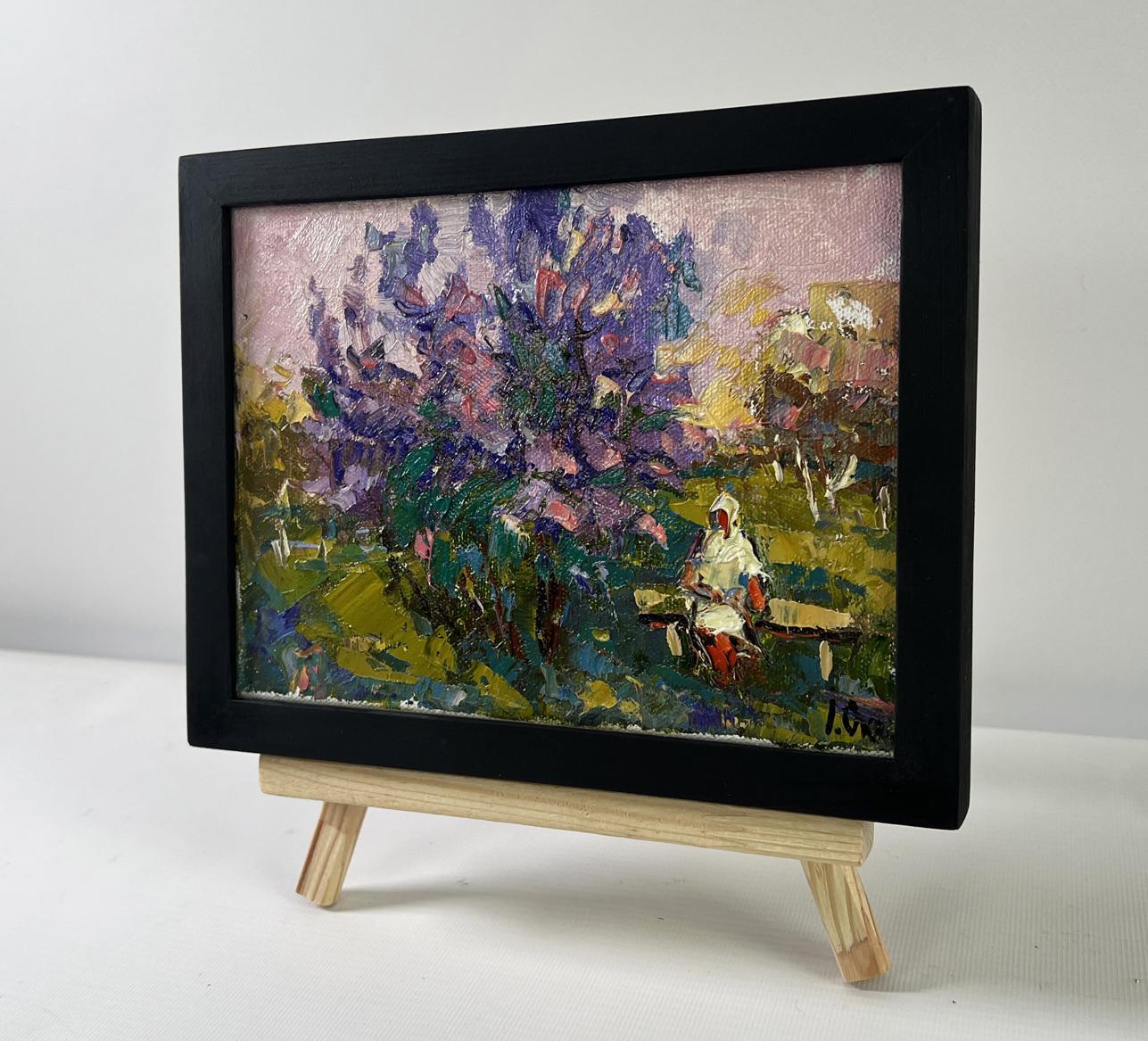 Oil painting On a walk near the lilacs by Oksana Ivanyuk on easel