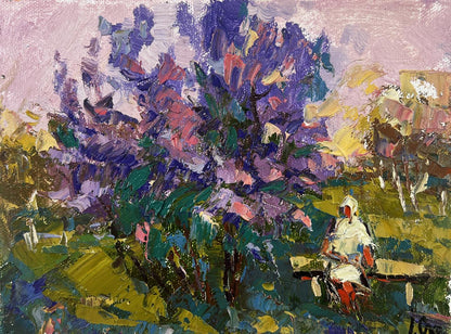 Vibrant impressionistic oil painting Oil painting On a walk near the lilacs by Oksana Ivanyuk