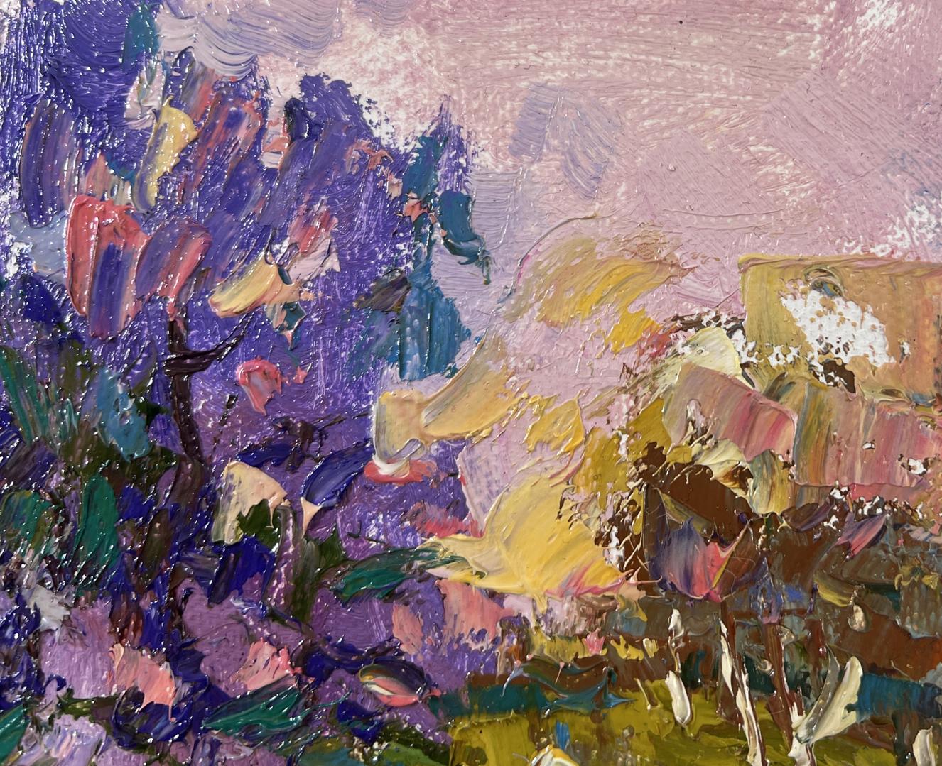 Vibrant impressionist oil painting On a walk near the lilacs by Oksana Ivanyuk