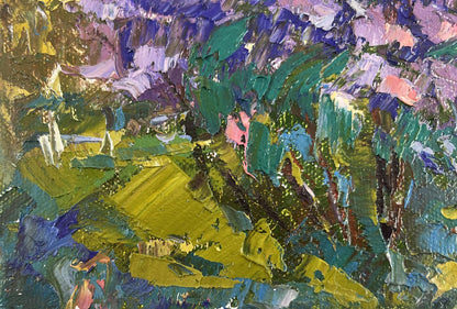 Vibrant oil painting On a walk near the lilacs by Oksana Ivanyuk