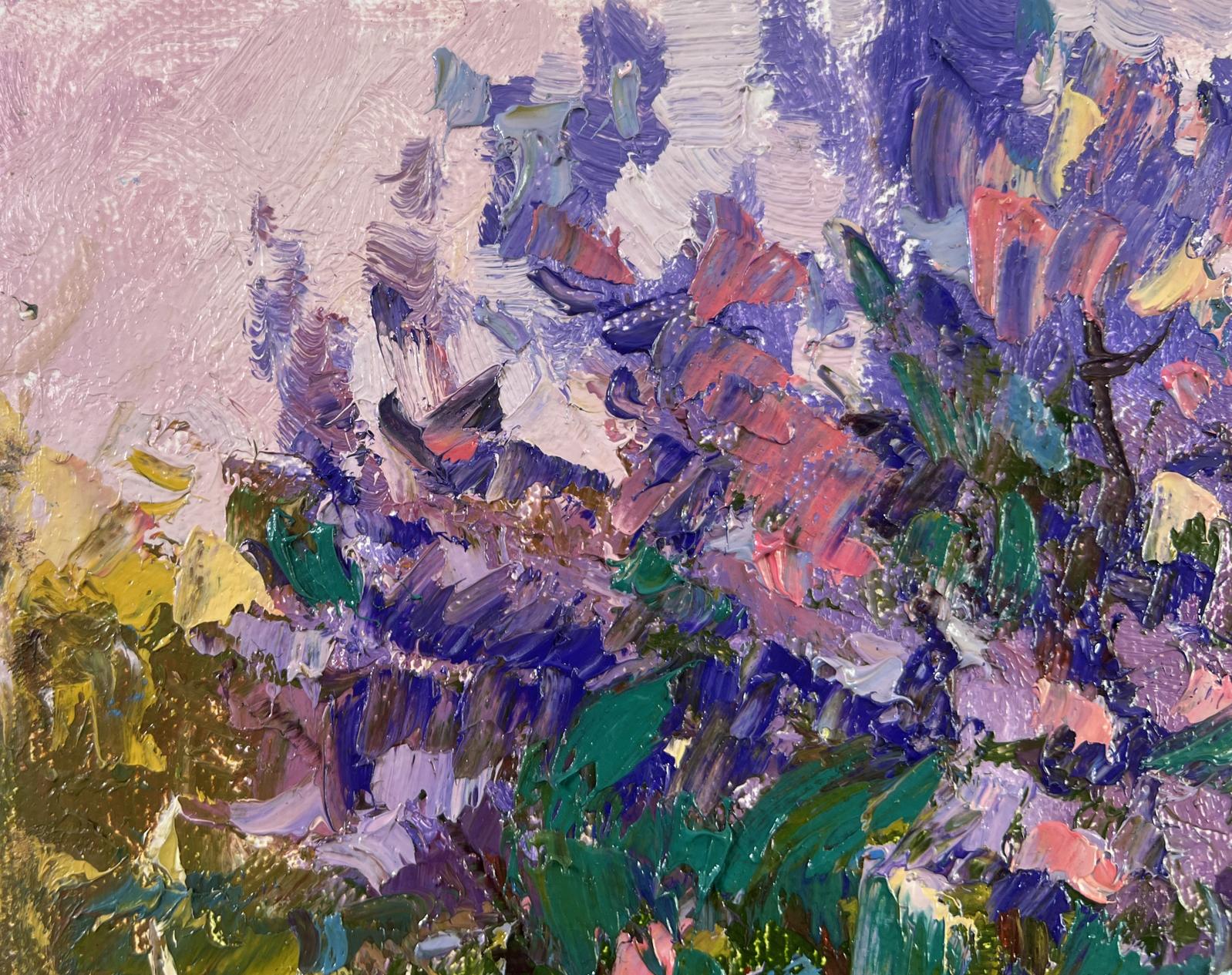 Vibrant impressionist oil painting On a walk near the lilacs by Oksana Ivanyuk