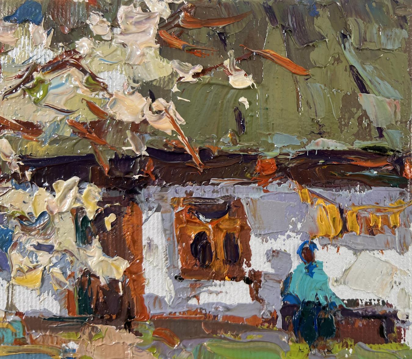 Impasto oil painting Old apple tree by Oksana Ivanyuk with white walls