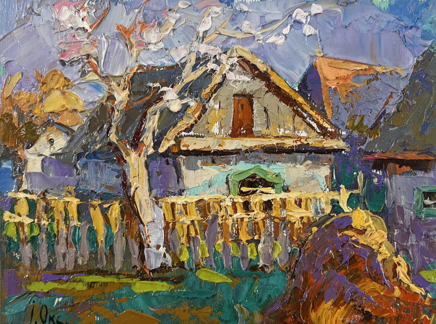 Oil painting Early spring has arrived by Oksana Ivanyuk rustic house landscape