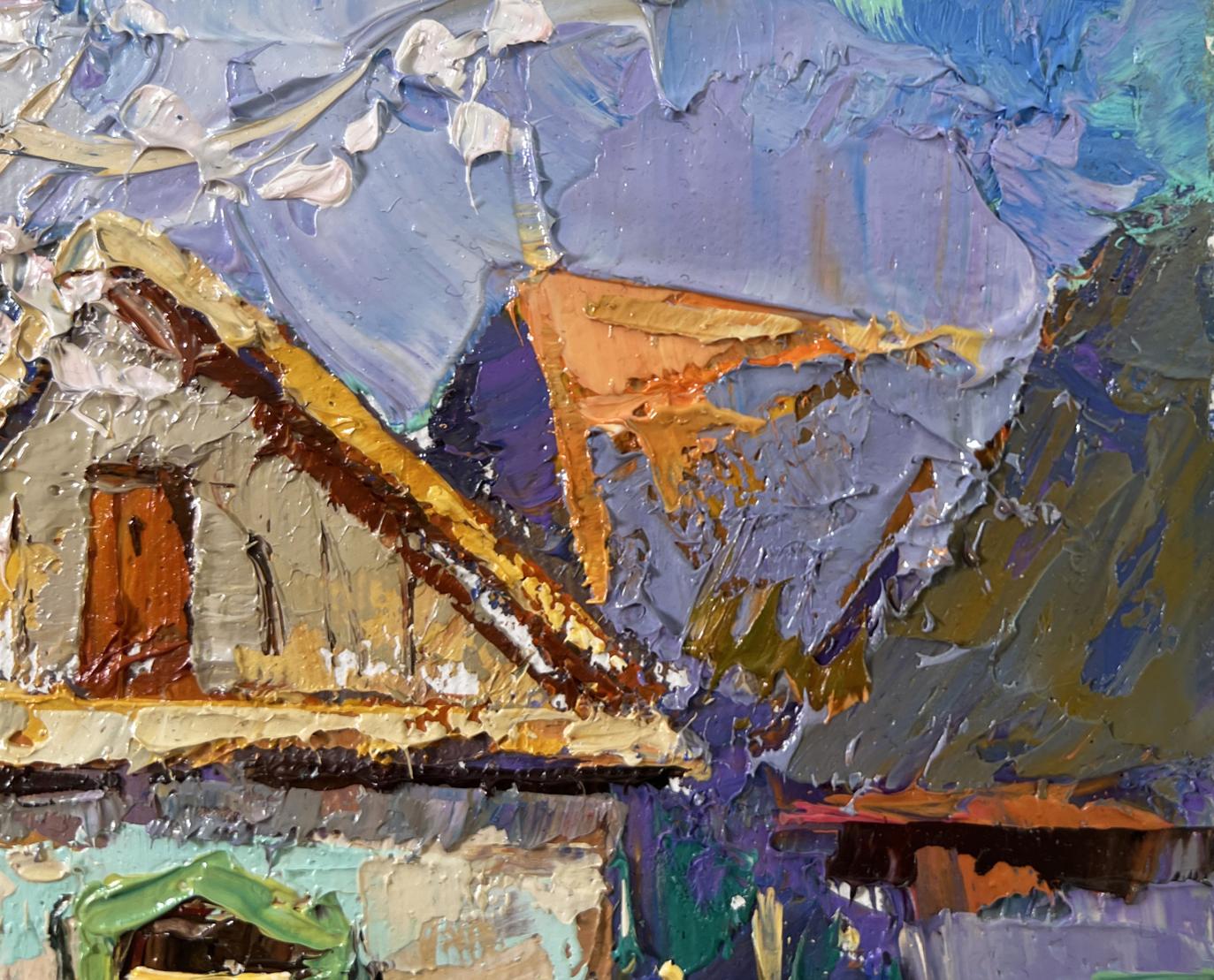 Oil painting Early spring has arrived by Oksana Ivanyuk, textured rustic house