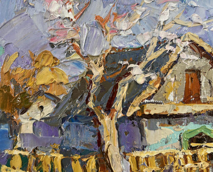 Impasto oil painting Early spring has arrived Oksana Ivanyuk rustic house