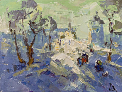 Impressionistic snow landscape oil painting by Oleksiy Ivanyuk