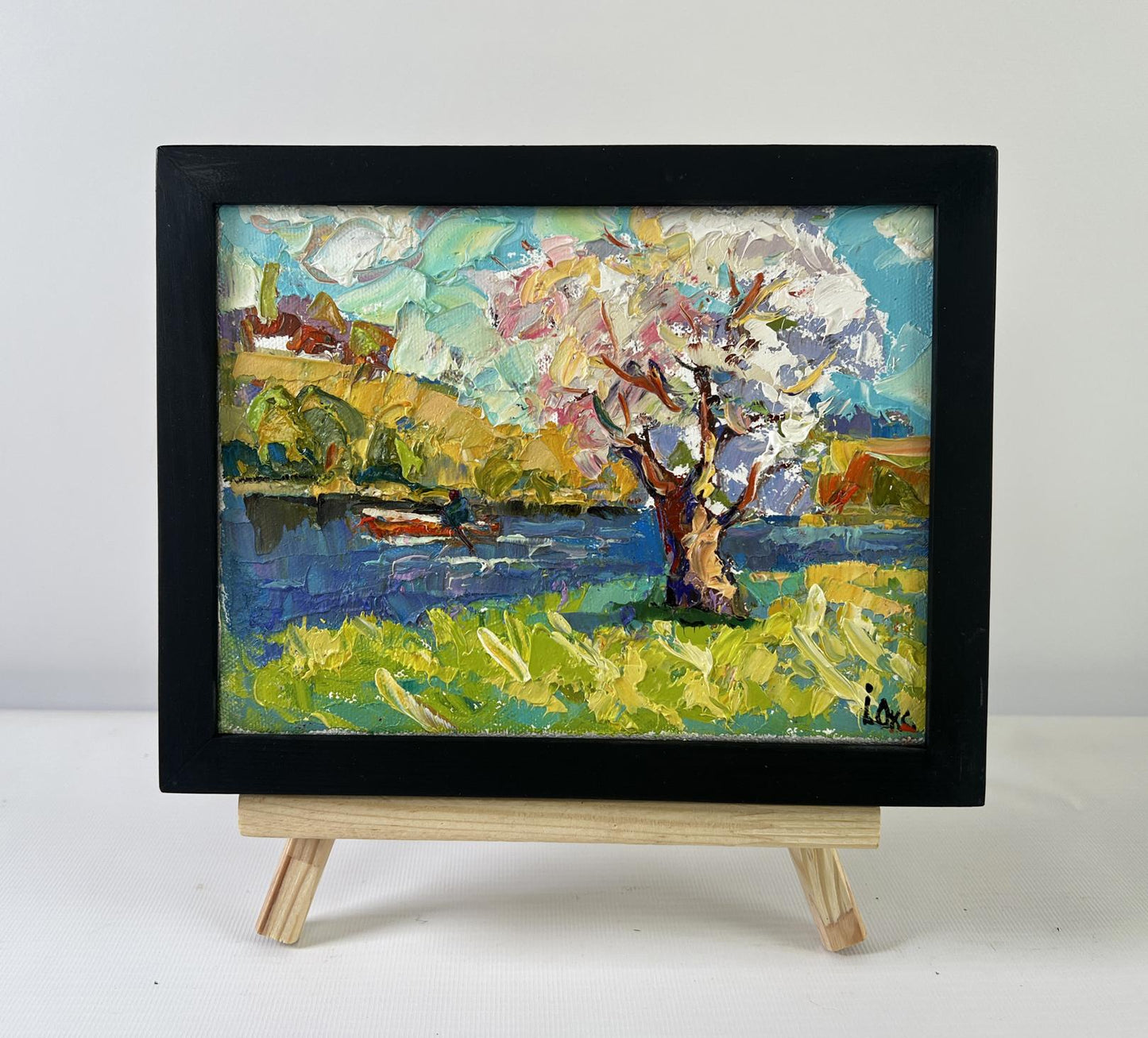 Oil painting Early spring morning Oksana Ivanyuk on wooden easel